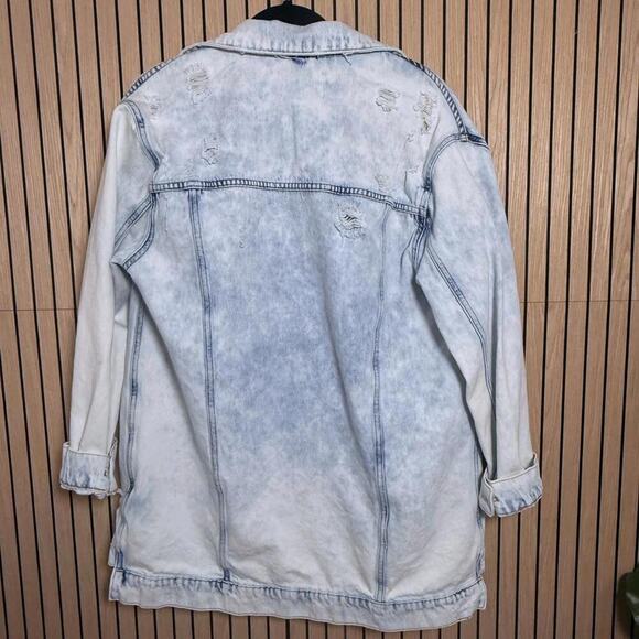 065 Free People We The Free Destroyed Long & Lean Denim Jacket (Small, EUC) - Picture 5 of 6